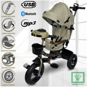 Triciclo Guiador 3 en 1 Fort Premium USB Beige