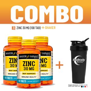 Combo Vitaminas Mason Natural - 3 Zinc 30 Mg (100 Tab) + Shaker