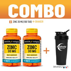 Combo Vitaminas Mason Natural - 2 Zinc 30 Mg (100 Tab) + Shaker