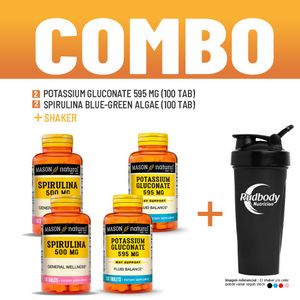 Combo Vitaminas Mason Natural - 2 Potassium Gluconate 595 Mg + 2 Spirulina Blue-Green Algae + Shaker