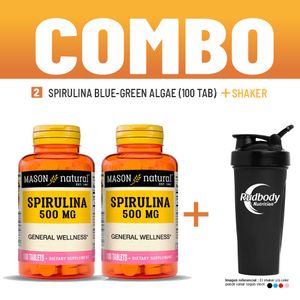 Combo Vitaminas Mason Natural - 2 Spirulina Blue-Green Algae (100 Tab) + Shaker
