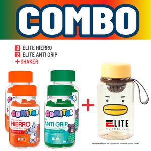 Combo Gomitas Para Niños Elite Nutrition Kids - 2 Elite Hierro + 2 Elite Anti Grip + Shaker