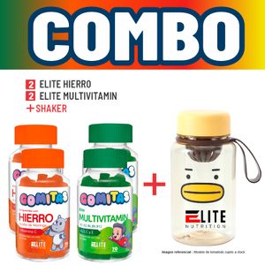 Combo Gomitas Para Niños Elite Nutrition Kids - 2 Elite Hierro + 2 Elite Multivitamin + Shaker