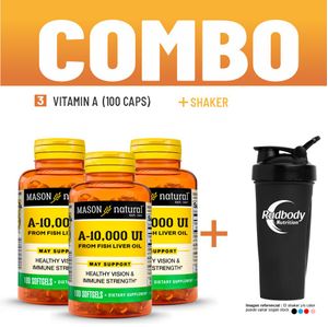 Combo Vitaminas Mason Natural - 3 Vitamin A-10,000 Iu (100 Softg) + Shaker