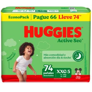 Pañales para Bebé HUGGIES Active Sec XXG Paquete 74un