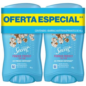 Desodorante en Barra SECRET Powder Protect Cotton 45g Pack 2un