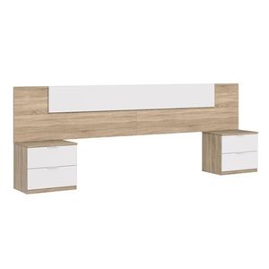 Cabacera de Cama Moderna Sabrina color Roble/Blanco +2 veladores TU MESITA