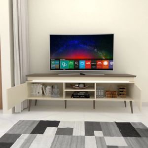 Mesa de TV Moderna Valteri con luces LED color Blanco/Marrón TU MESITA