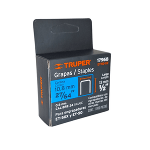 Caja con 1000 grapas 1/2" corona 10.7 mm para ET-50, Truper