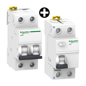 COMBO Schneider Electric: Interruptor Termomagnético Easy 9 MCB 2x20A + Interruptor Diferencial Easy9 MCB 2x25A