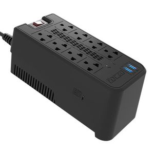 Estabilizador de voltaje Forza FVR-1222USB 1200VA/600W, 8 salidas, 2 puertos USB-220V, largo de cable 1.5 m, negro