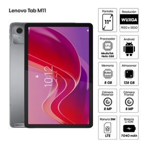 Tablet Lenovo Tab M11 11" 128GB, 8GB ram, cámara principal 8MP, frontal 8MP,  MediaTek Helio G88, 7040 mAh, gris + Folio + Pen