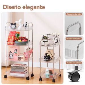 Carrito Organizador 4 Niveles Moderno Transparente con Ruedas de Oficina T24
