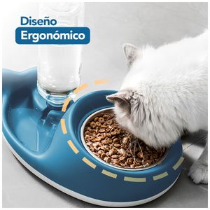 Plato Comedero y Bebedero Automático para Mascotas Perro Gato Azul C21