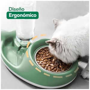 Plato Comedero y Bebedero Automático para Mascotas Perro Gato Verde C21