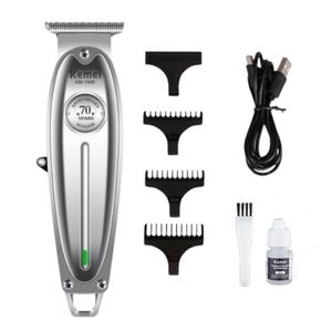 Cortador de Cabello Profesional Kemei 1949 Maquina Inalambrica Clipper Plateado