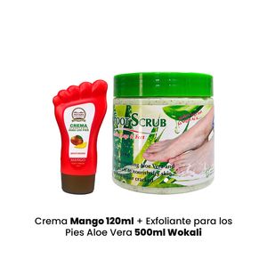 Crema Mango + Exfoliante para los Pies 120ml Aloe Vera 500ml Wokali