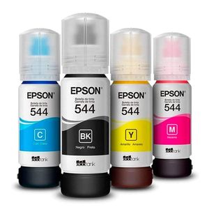 Pack de 4 botellas de tinta Epson T544 Negro/Cyan/Magenta/Amarillo, rinde hasta 4500 página negro/ 7500 páginas color, 4x 65 ml