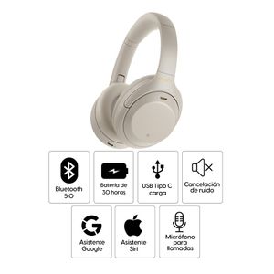 Audífonos con cancelación de ruido Sony WH-1000XM4 micrófono incorporado, máx. 30 horas, control de música y llamadas, gris plata