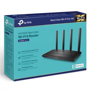 Router TP-Link AX1500 Wifi 6, inalámbrico, doble banda, 300 Mbps en 2.4Ghz y 1201 Mbps en 5Ghz, 4 antenas, 1Ghz Dual Core, negro