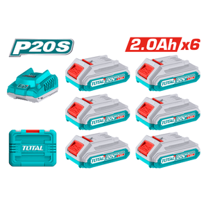 Pack de 6 Baterías 20v 2ah + Cargador y Maletín Total TFBCLI20611