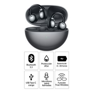 Audífonos bluetooth True Wireless Huawei Free Clip resistente al agua IP54, duración máx. 8 horas, llamadas claras con IA, negro