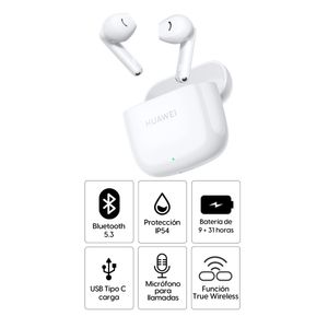 Audífonos bluetooth True Wireless Huawei Freebuds SE 2 resistente al agua IP54, duración máx. 9 horas, control de música y llamadas, blanco
