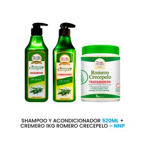 Shampoo y Acondicionador 520ml + Cremero 1Kg Romero Crecepelo