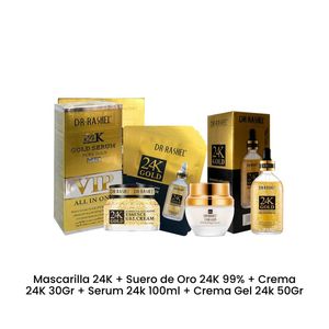 Mascarilla 24K + Suero de Oro 24K 99% + Crema 24K 30Gr + Serum 24k 100ml + Crema Gel 24k 50Gr