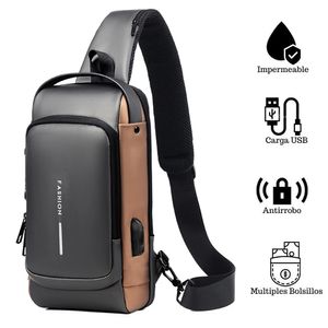 Morral Antirrobo con Clave Bolso de Hombro Multi Bolsillo Negro con Marrón