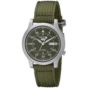 Reloj Seiko 5 SNK805K2 Automático Fecha Acero Inoxidable Mate Correa Nailon Verde