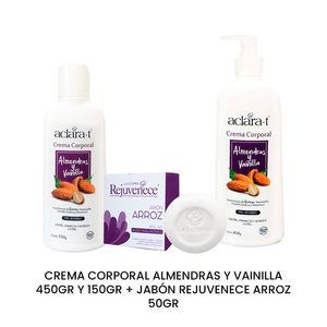 Crema Corp Almendras y Vainilla 450gr y 150Gr + Jabon Rejuv Arroz 50Gr