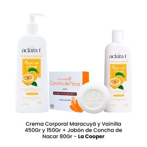 Crema Corp Maracuya y Vainilla 450Gr y 150Gr + Jabon Concha Nacar 80Gr