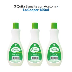 Quita Esmalte con Acetona Limón La Cooper 165ml 3 Unidades