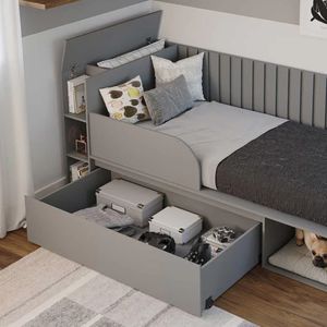 Moderna Cama Juvenil 1 Plaza Amelia color Gris oscuro 1 cajón TU MESITA