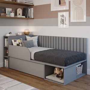 Moderna Cama Juvenil 1 Plaza Amelia color Gris oscuro 1 cajón TU MESITA