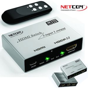 Switch HDMI 2.0 3 Puertos 4K 60Hz 3D HDR HDCP 2.2 3x1 18GBps NETCOM