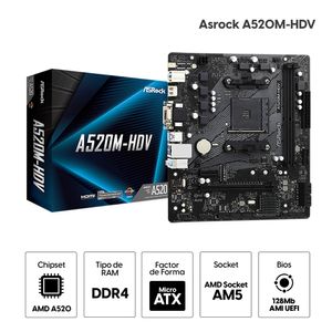 Placa madre Asrock A520M-HDV AM4, DDR4 MATX