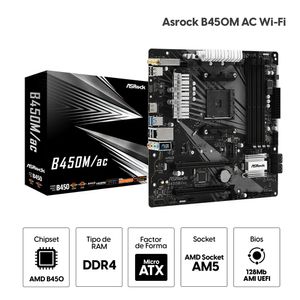 Placa madre Asrock B450M/ac Wi-Fi, AM4, DDR4 MATX