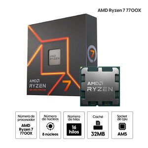 Procesador AMD Ryzen 7 7700X 8 cores, 5.4Ghz, AM5