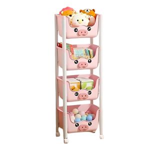 Organizador Caja De Juguetes 4 Niveles Plegable Con Ruedas Rosado
