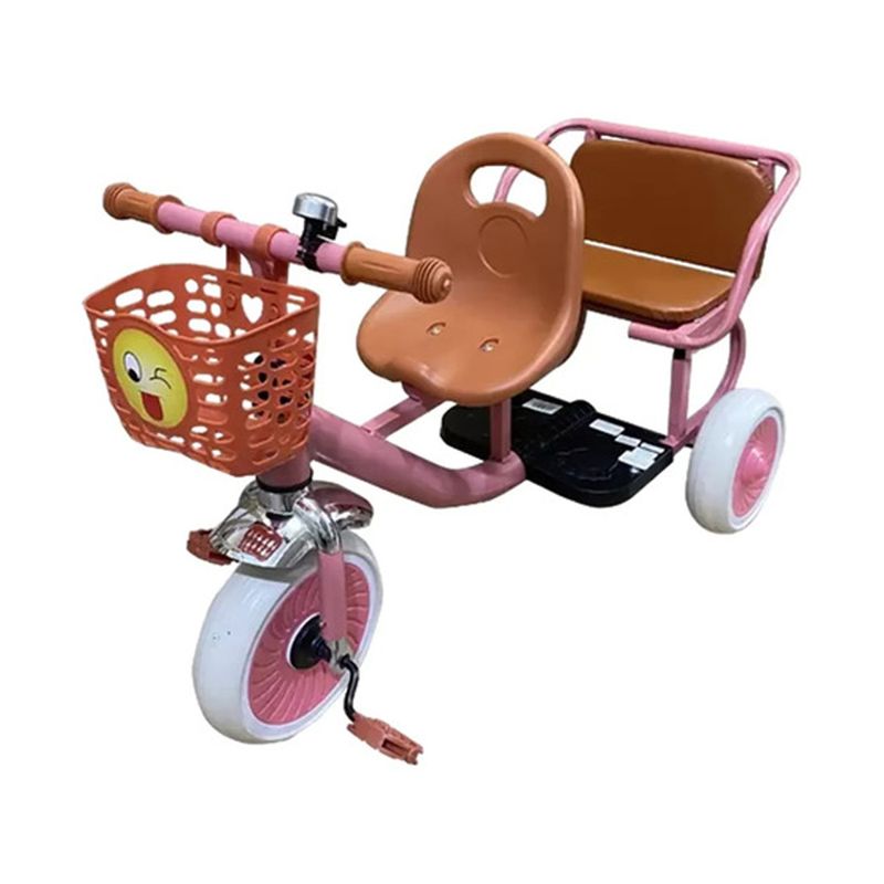 Triciclo Doble Asiento Con Canastilla Timbre Infantil Rosa Real Plaza
