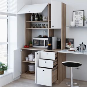 Mueble de Cocina Multiusos Tamara color Blanco/Marrón 3 cajones 4 puertas TU MESITA