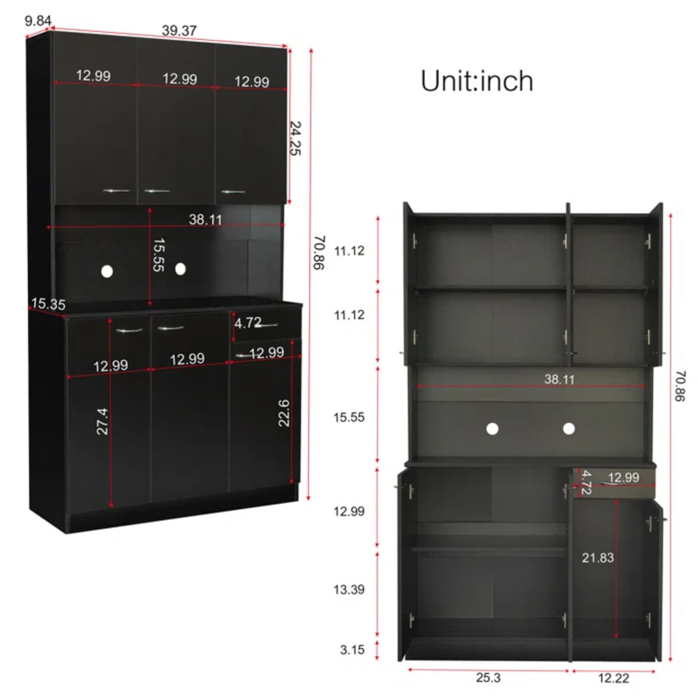 Mueble de Microondas mas Repostero Pierina color Negro TU MESITA - Real Plaza