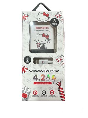 Cargador de Pared 42A Para iPhone 3USB Hello Kitty