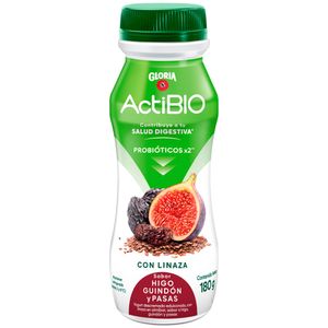 Yogurt GLORIA ActiBio con Linaza Sabor a Higo, Guindón y Pasas Botella 180g