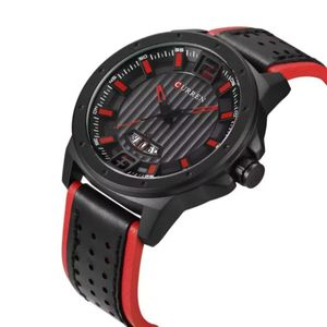 Reloj Análogo Curren Original KREb840104 para Hombre Cuero Color Negro-Rojo