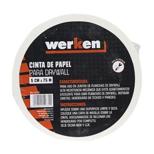 Cinta de papel para drywall 2" rollo 75m Werken