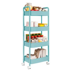 Carrito Organizador 4 Niveles con Ruedas Multiusos para Baño Cocina Turquesa JY8