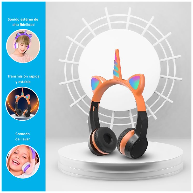 Audífonos Gamer Unicornio con Orejas de Gato Bluetooth